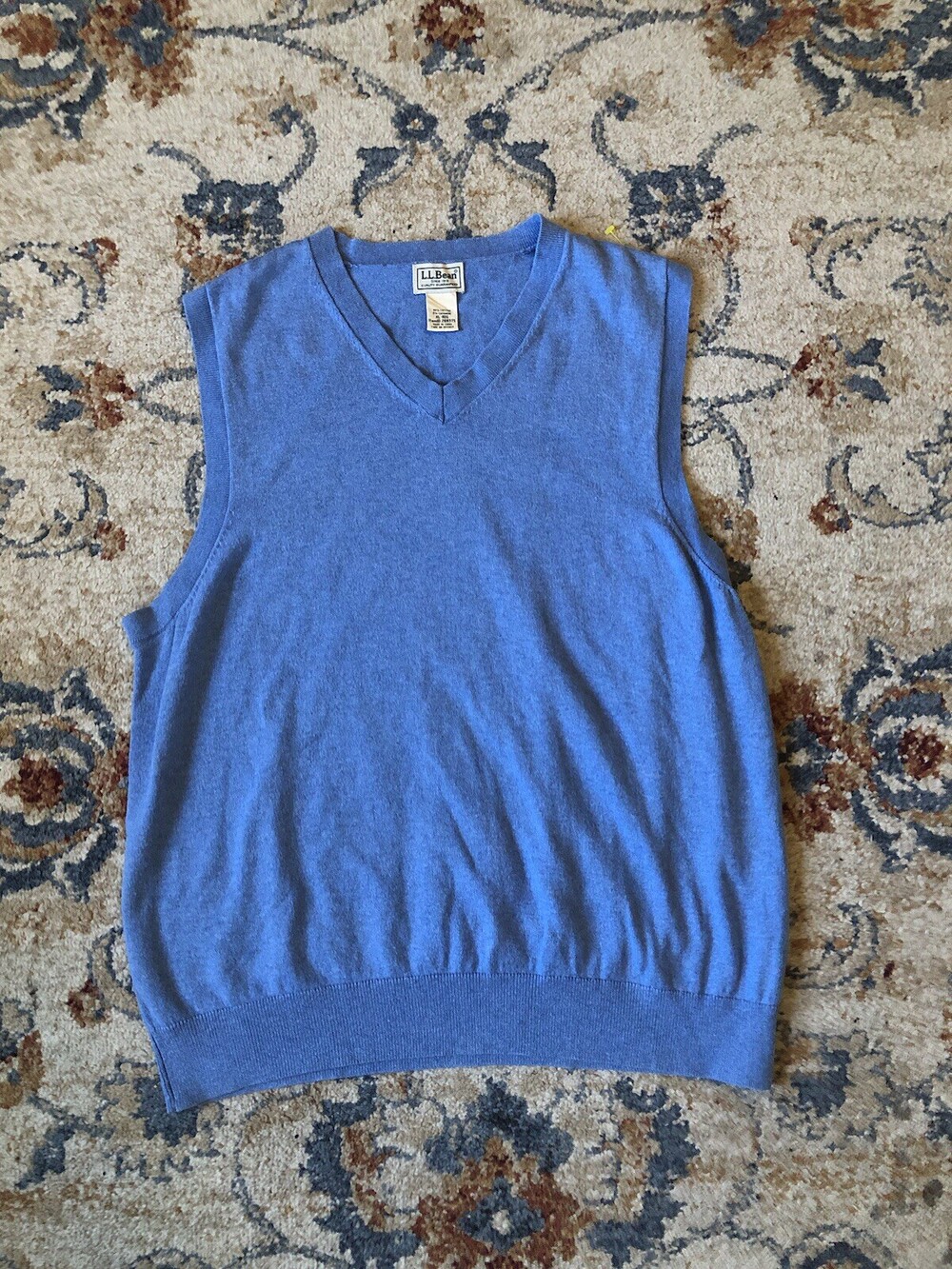 LL Bean Sweater Vest Adult Extra Large XL Blue Knit Sweater Cotton V Neck Mens